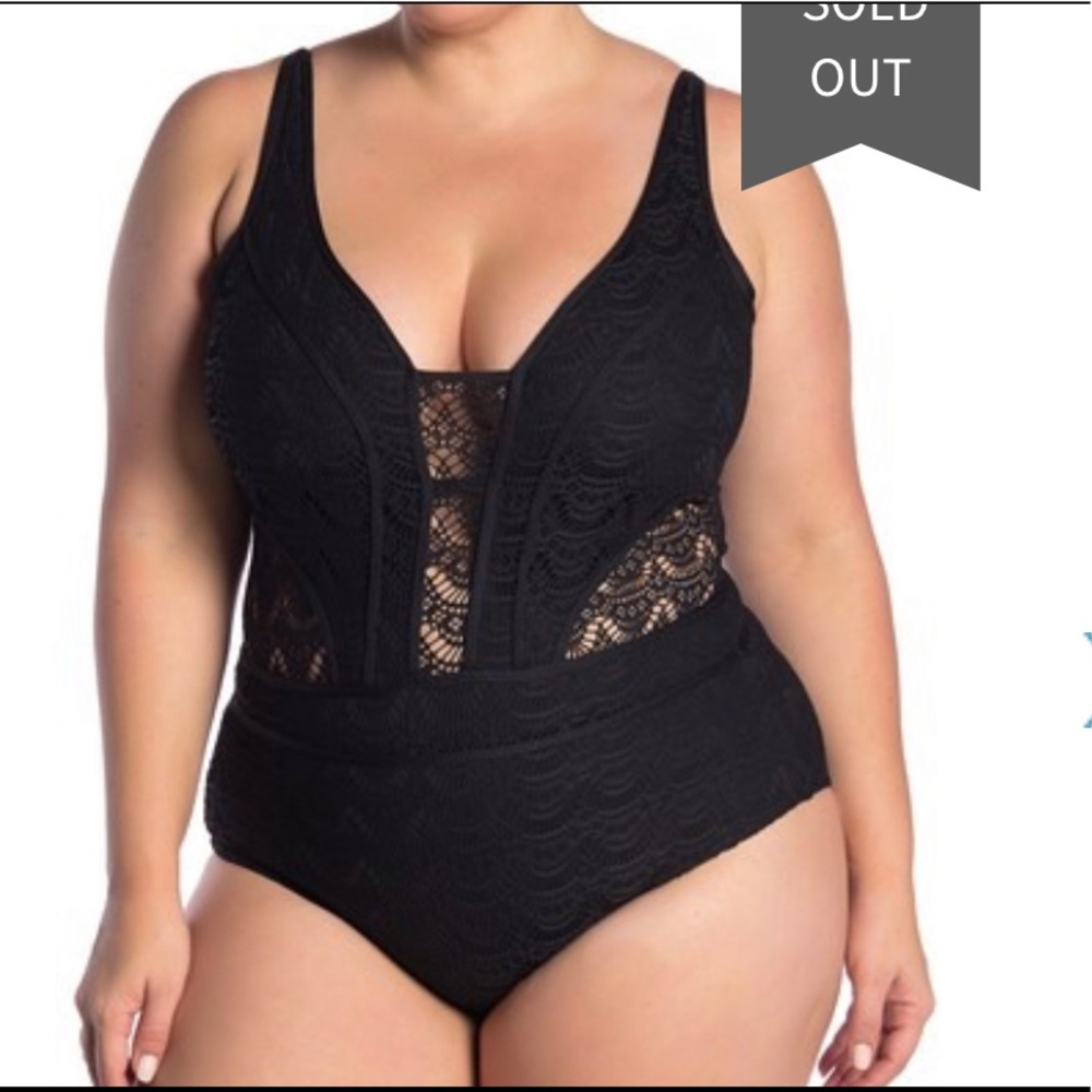 Becca Crochet Show & Tell Plus Plunge Swimsuit